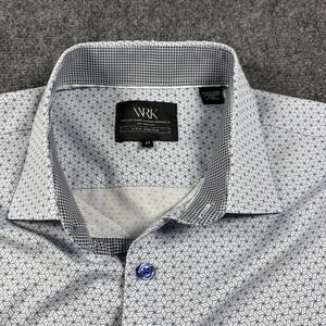 WRK 4-Way Stretch Performance Button Shirt Men 17 Blue Geometric Work Rest Karma